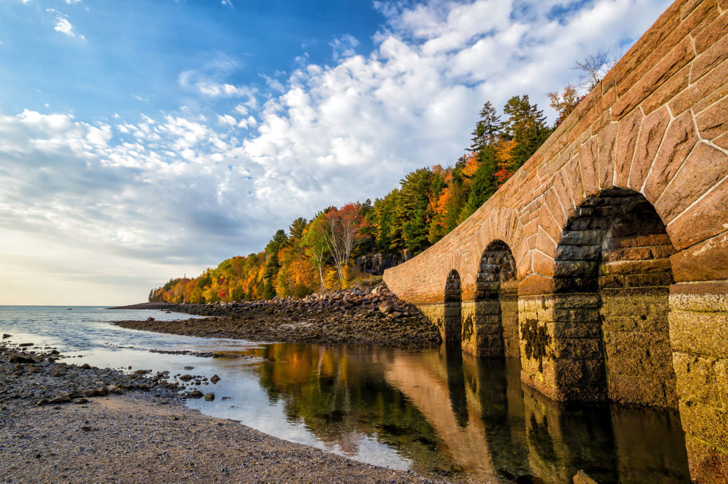 Photo of Fall foliage and stone bridge, Acadia National Park, Bar Harbor Maine