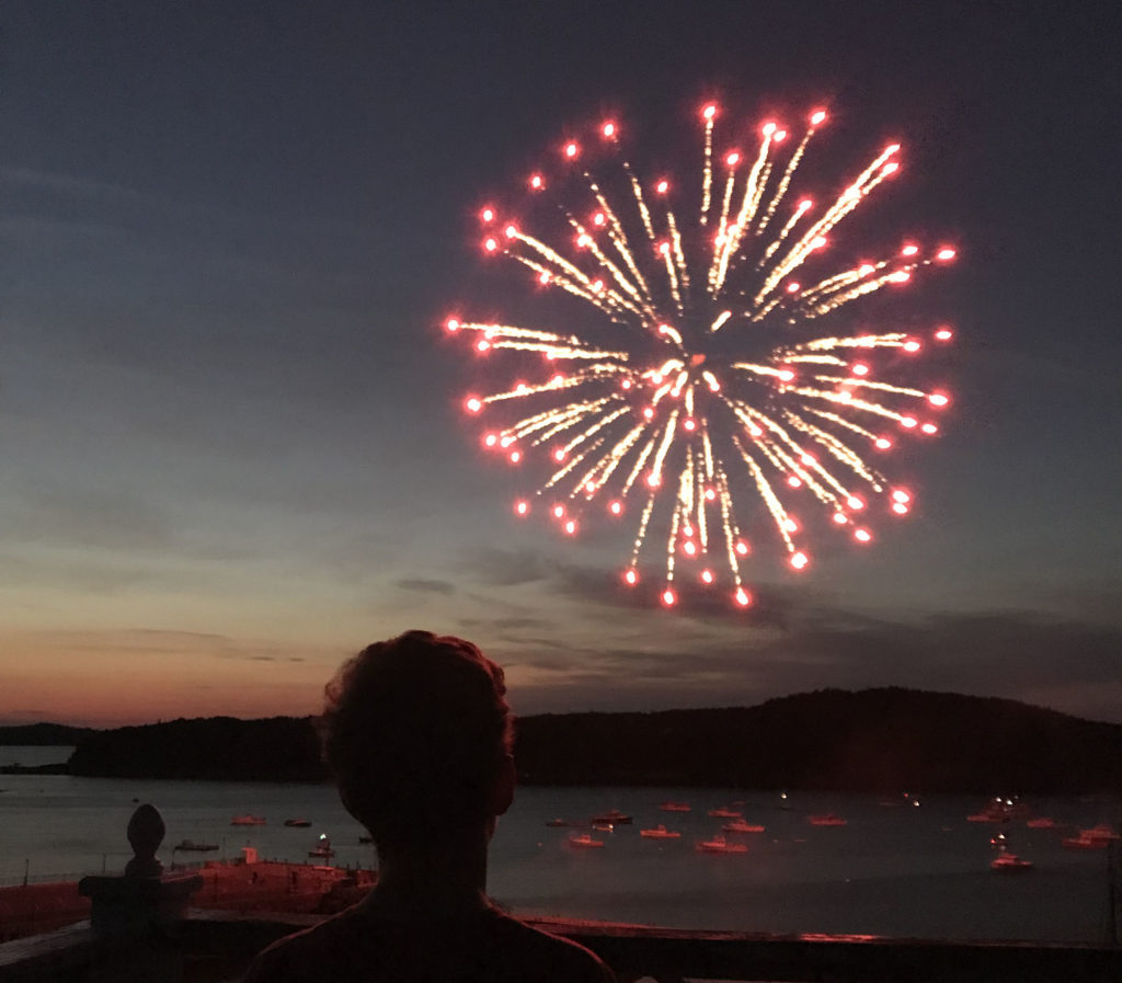 Photo of fireworks over Frenchmans Bay, Bar Harbor Maine