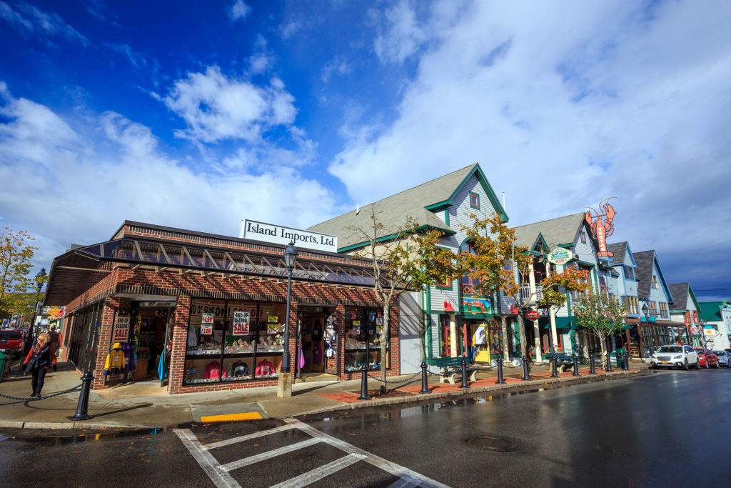 Photo of stores in downtown Bar Harbor, Maine