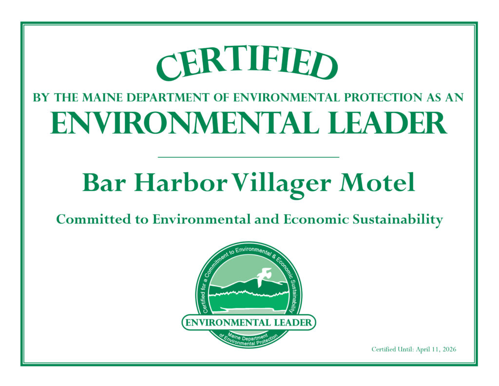 photo of the Certified Environmental leader certificate for the Bar Harbor Villager Motel